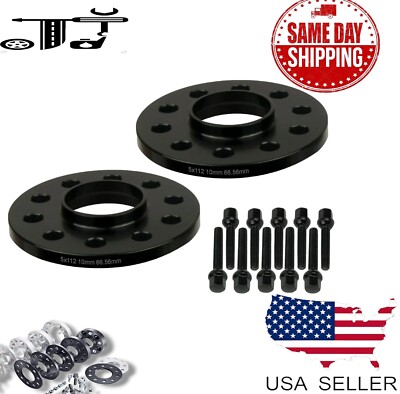 2Pc 10mm 5x112 66.6mm Bore Hub Spacer Kit Plus Chrome Bolt Fit Audi Stock Wheel