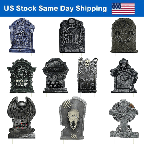 10 PCS Halloween Tombstone Yard w/ Stakes Yard Signs Gravestone Signs Lawn Decor - Picture 1 of 12