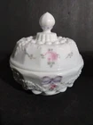 Vintage Westmoreland Charleton Style Painted Roses & Bows Milk Glass Lidded Dish