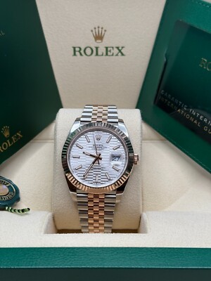 Rolex Datejust 41 2023 Two Tone Rose Silver Motif Dial Fluted Bezel Jubilee
