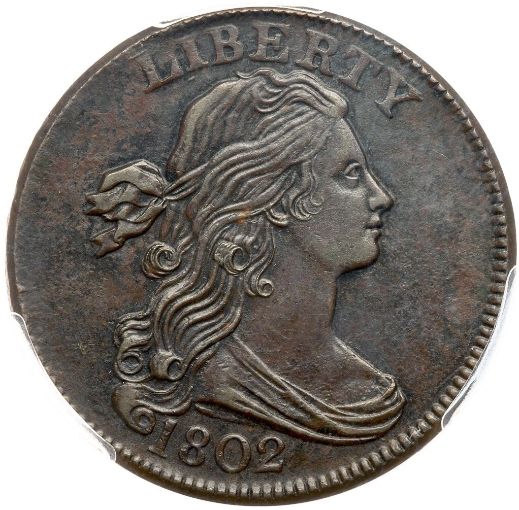1802 S-228 R-2 PCGS AU 50 Draped Bust Large Cent Coin 1c