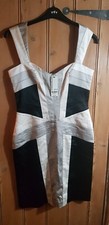 Warehouse Ivory Black Colour Block Panel Sleeveless bodycon Dress Size 12