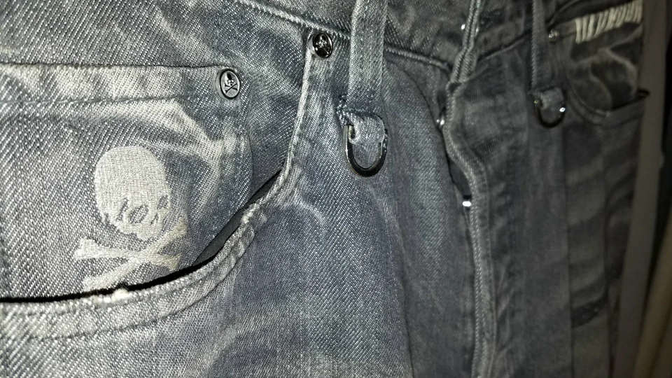 Pantalones de mezclilla Mastermind Japón 2012 Distress lavado pierna recta talla L gris Foto 3 de 4