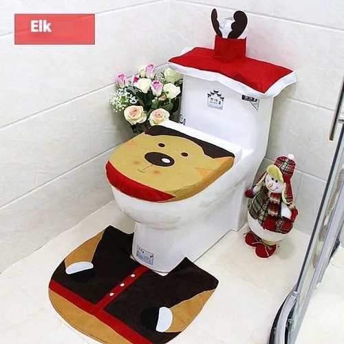 Christmas Toilet Seat Cushion Set Bathroom Washable Warmer Cushion Cover Pad Mat - Picture 5 of 21