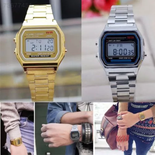 Retro Silver Or Gold Stainless Steel Digital Led Wrist Watch W6 A