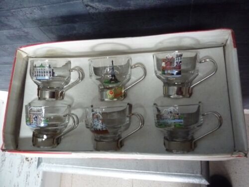 VINTAGE 6 CUP COFFEE BOX IN GLASS & METAL made in Italy DECOR PARIS - Picture 1 of 8
