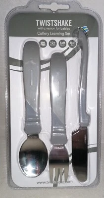 H074 - Twistshake - Esslern-Besteck aus Edelstahl - 3er Set Grau - NEU
