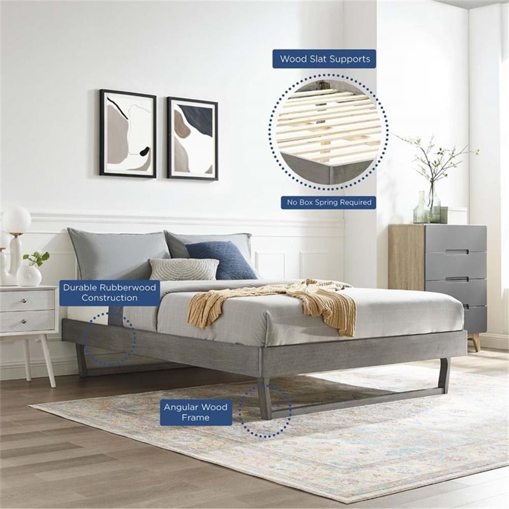 Modway Billie Queen Rubberwood and MDF Wood Platform Bed Frame in Gray