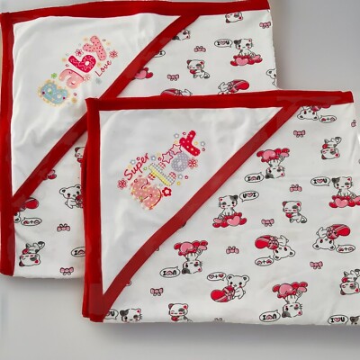 Baby Kapuzenhandtuch Babyhandtuch Handtuch Decke weiß rot mit Kätzchen 80x80 cm