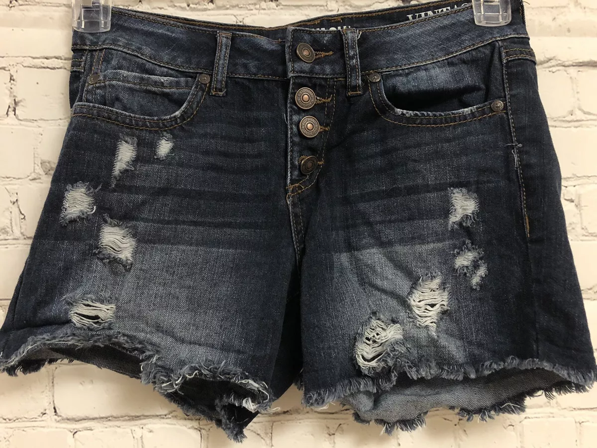 REWASH Brand New York Distressed Stretch Button Fly Cut Off Jean