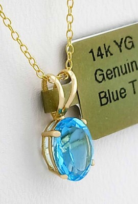 ECHTER 1,15 kt BLAUTOPAS ANHÄNGER 14k GELBGOLD - kostenloses Zertifikat Bewertung