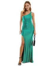 City Studios Juniors' Glitter One-Shoulder Gown, Jade, 7/8