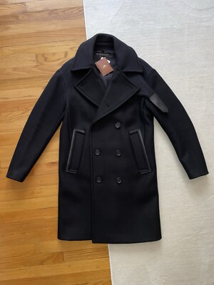 Coach 1941 Men Fall 2015 Black Wool Long Officer Coat Double