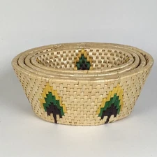 Set of 4 Nesting Baskets Straw Grass Yellow Green Black Oval