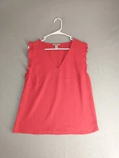 HM Womens Top 8 Red Sleeveless V Neck Solid Workwear Pullover Polyester Blouse