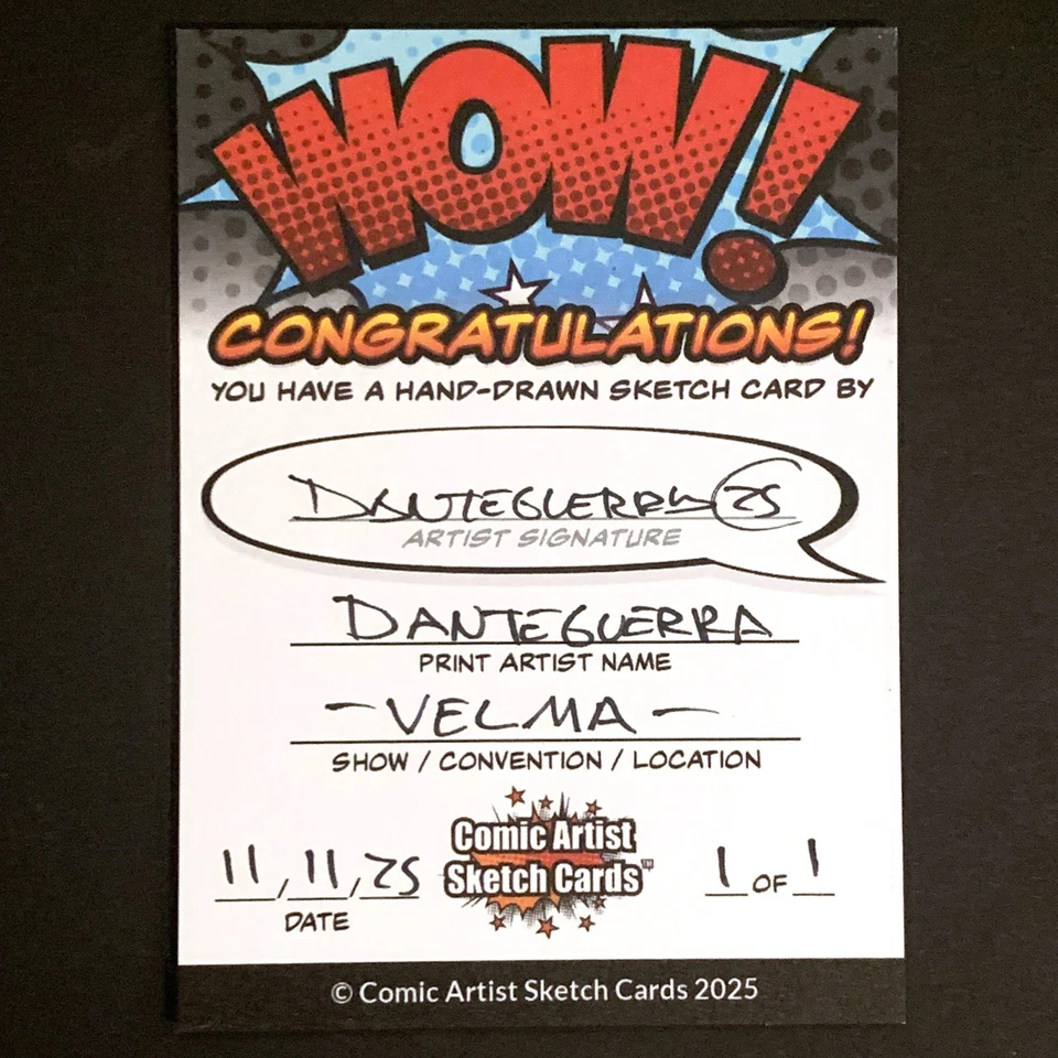 1 of 1! Scooby-Doo's Velma in Slave Leia Costume Hand Drawn Sketch Art Card. - Image 3 of 3