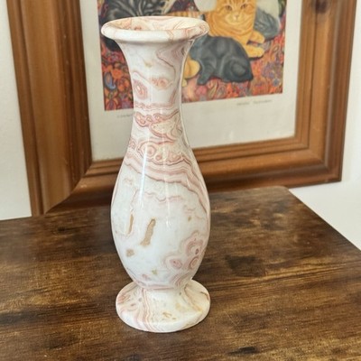 Vintage rosa gebänderte Onyx Marmor Vase 8'' Stein dekorative Blumenvase