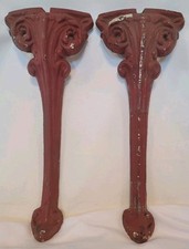 Set Of 2 Antique Salvage Cast Iron Furniture Legs, Chippy Brick Red, 14.75" × 6"
