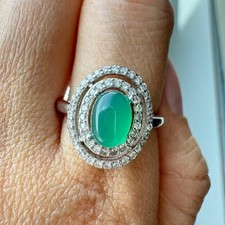 925 Sterling Silver Ring Oval 7x5mm Green Natural Emerald Gemstone Zircon Women