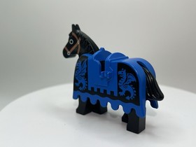 Vintage Black LEGO Horse W/ Blue And Black Dragon Barding Castle 6086 6085 2490