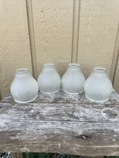 Set of 4 Frosted Ribbed Glass Lamp Light Shades Globes Replacements  2 Fitter