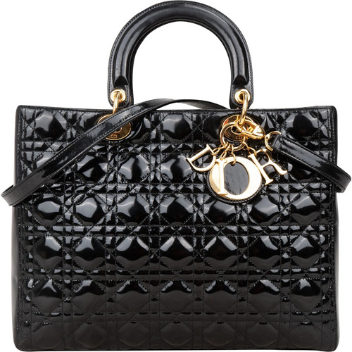 Christian Dior Quilted Patent Leather Lady Dior Handbag Bag