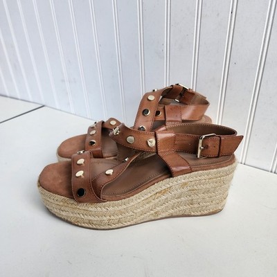 H&M Womens Brown Studded Faux Leather Espadrille Wedge Sandals 40 Or US 9.5
