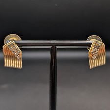 Vintage Gold Rhinestone Chevron Earrings Elegant Retro Stud Jacket Style