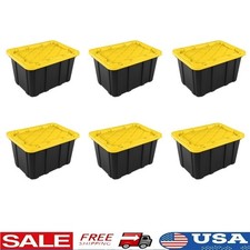 27 Gallon Industrial Tote Rugged Plastic Storage Bin Snap-on Lid 6 Count Yellow