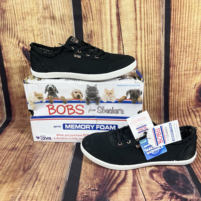 NEW Bobs Skechers B Cute Womens 10 Black Canvas Slip-On Sneakers Shoes BHFO 0731