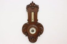 Victorian Antique Carved Walnut Wall Thermometer & Barometer #57411