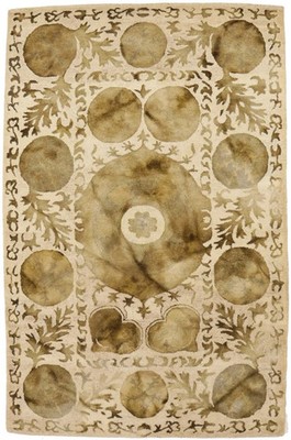 Cream & Brown Abstract Design Rug Hand-Tufted Modern Living Room Carpet