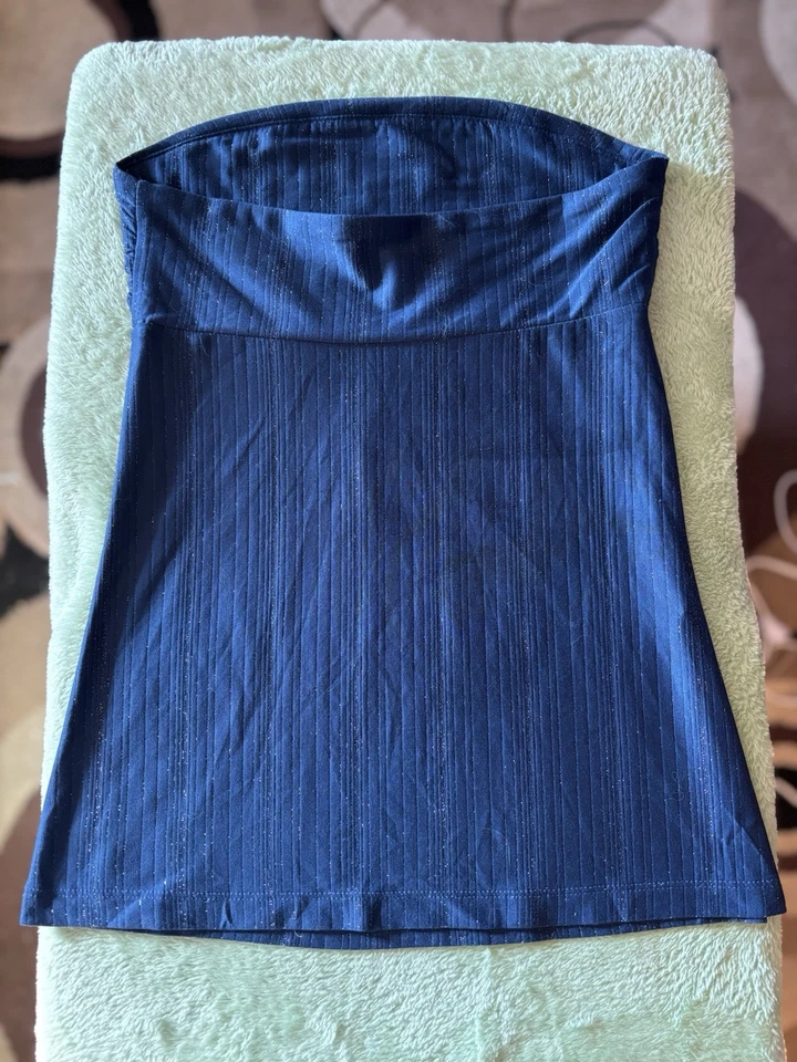 Blusa Express Vintage Sem Alças Listra Azul Metálica Y2K Festival Ano Novo - Imagem 2 de 4