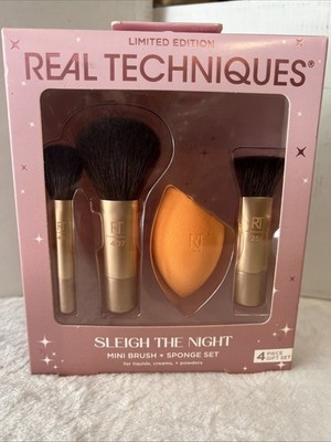 Real Techniques Mini Brush & Sponge Set, 4 Piece Set~Sleigh The Night ~ NIB