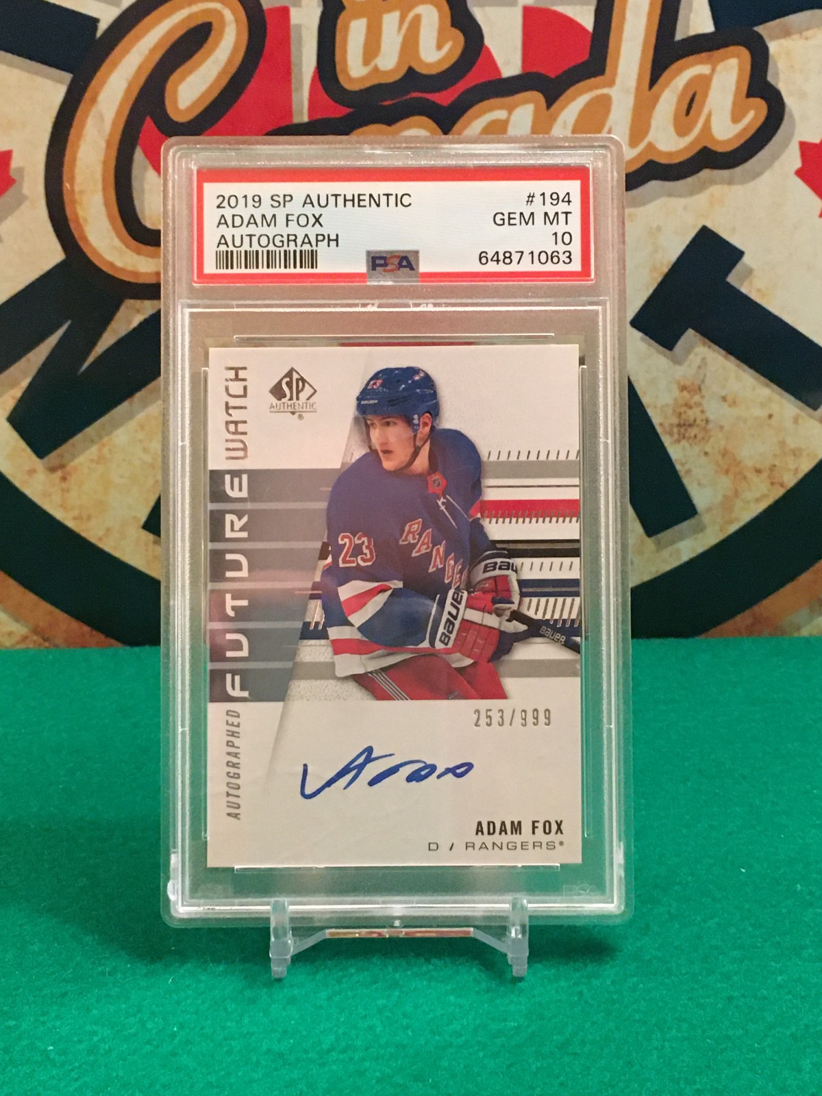 2019 SP Authentic Adam Fox Future Watch Rookie Auto /999 PSA 10