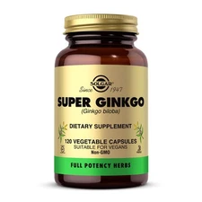 Solgar Super Ginkgo Biloba Herbal Supplement 120 Vegetable Capsules Vegan Glu...