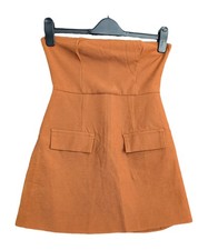 Prettylittlething Womens Strapless Orange Dress UK 4 23in Length 95% Polyester