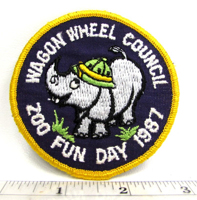 Vintage 1987 Wagon Wheel Council Zoo Fun Day Patch Rhino Colorado Springs CO GSA