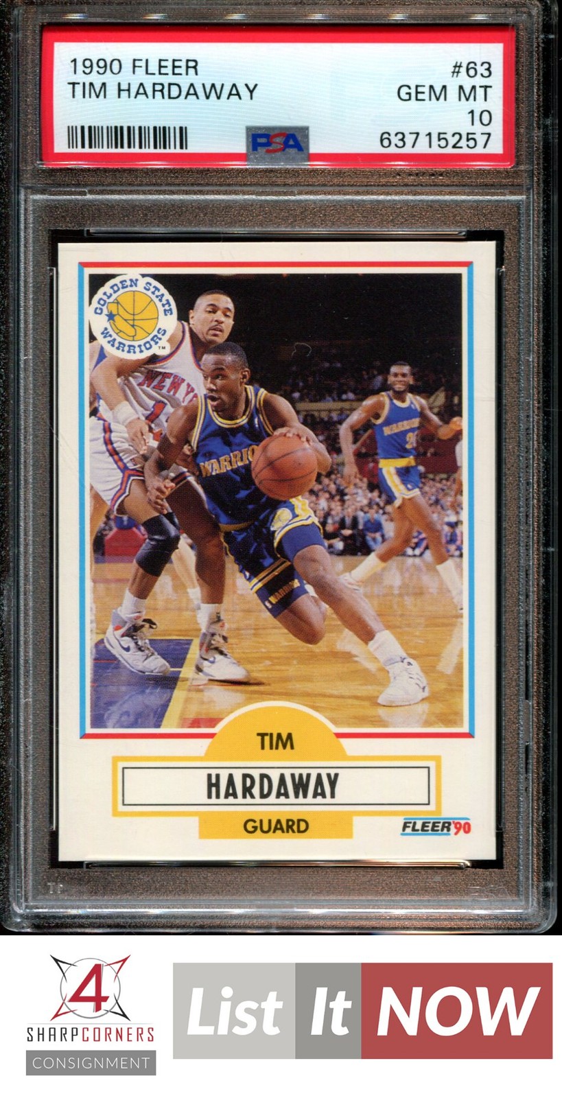 1990 FLEER #63 TIM HARDAWAY RC WARRIORS HOF PSA 10