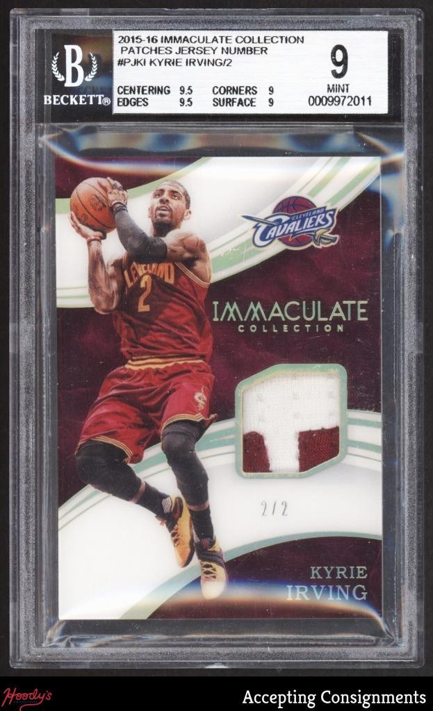 2015-16 Immaculate Jersey Number Kyrie Irving GAME USED PATCH 2/2 BGS 9 view 1