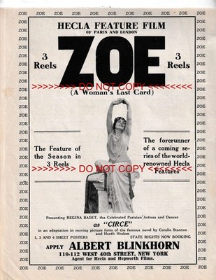 1913 ZOE OR A WOMANS LAST CARD REGINA BADET ADULTERY FRANCIS X BUSHMAN AD POSTER