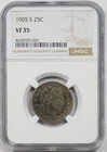 1905-S 25C NGC VF 35 Barber Silver Quarter
