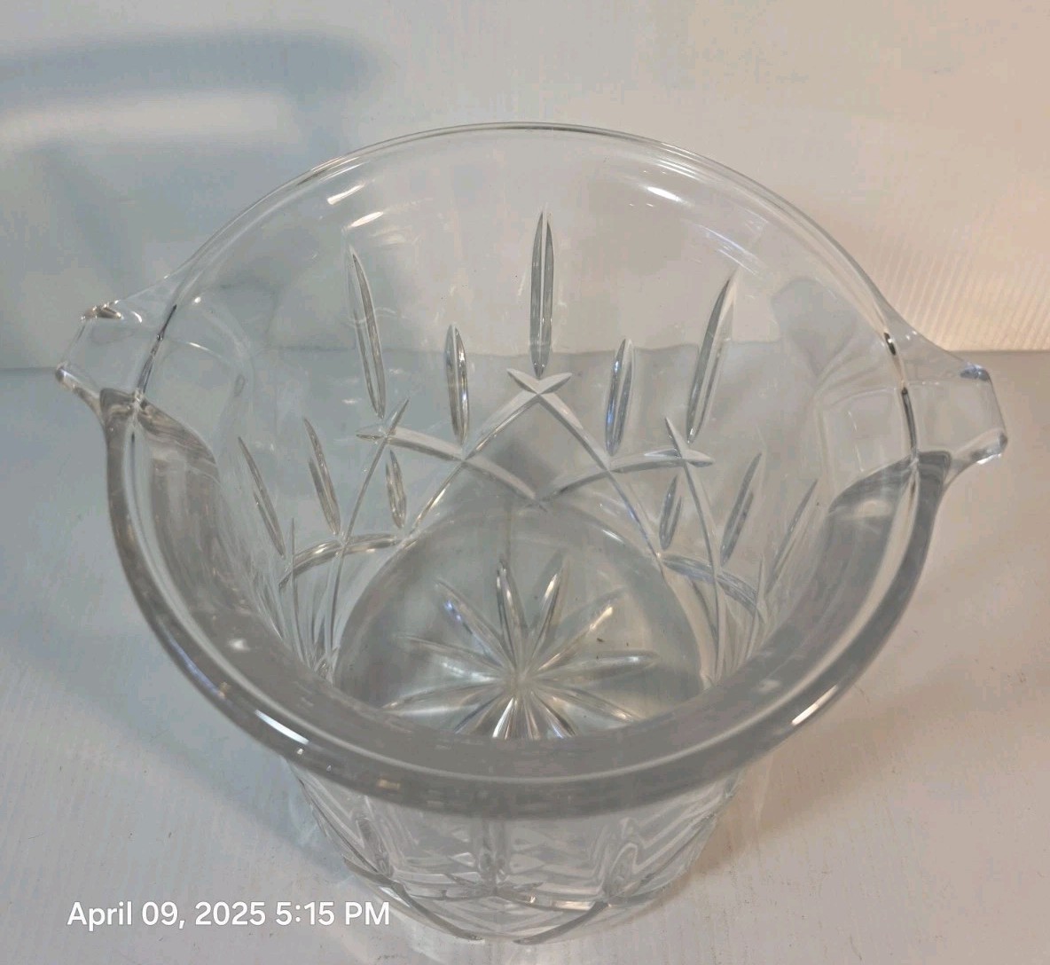 24% Lead Crystal Ice Bucket 7.25" Tall Heavy 6lb Vintage Cut Glass Caddy
