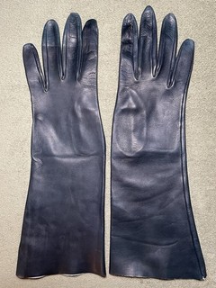 Vintage Dark Blue 13” Long Kidskin Leather Gloves Size 8 Unlined