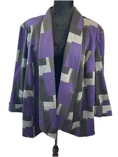 Kasper Purple Black Gray Colorblock Ladies Open Jacket Size 20W Y2K Cuff Sleeve