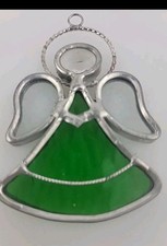 2.5" Green Vintage Stained glass metal Angel Sun Catcher Tree Ornament