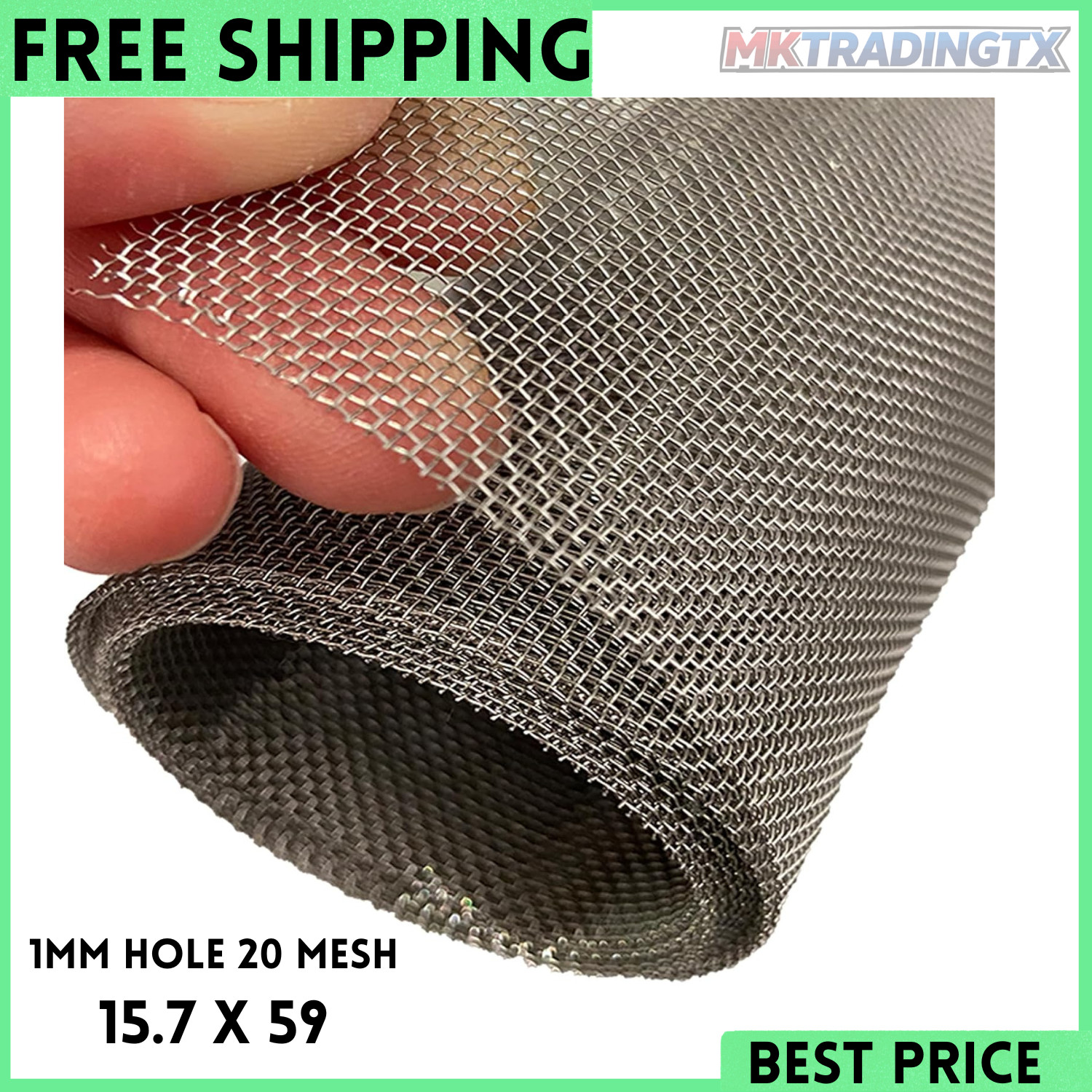 304 Stainless Steel Wire Mesh Screen,15.7 X 59 Inches, 1Mm Hole 20 Mesh, No Rust
