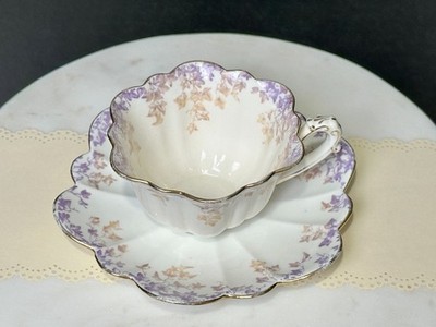 RARE VINTAGE PRE-SHELLEY FOLEY WILEMAN CUP SAUCER LILAC TAN IVY BONE CHINA
