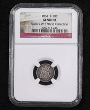 1861 Seated Liberty Half Dime NGC Genuine Stacks 57th St Collection