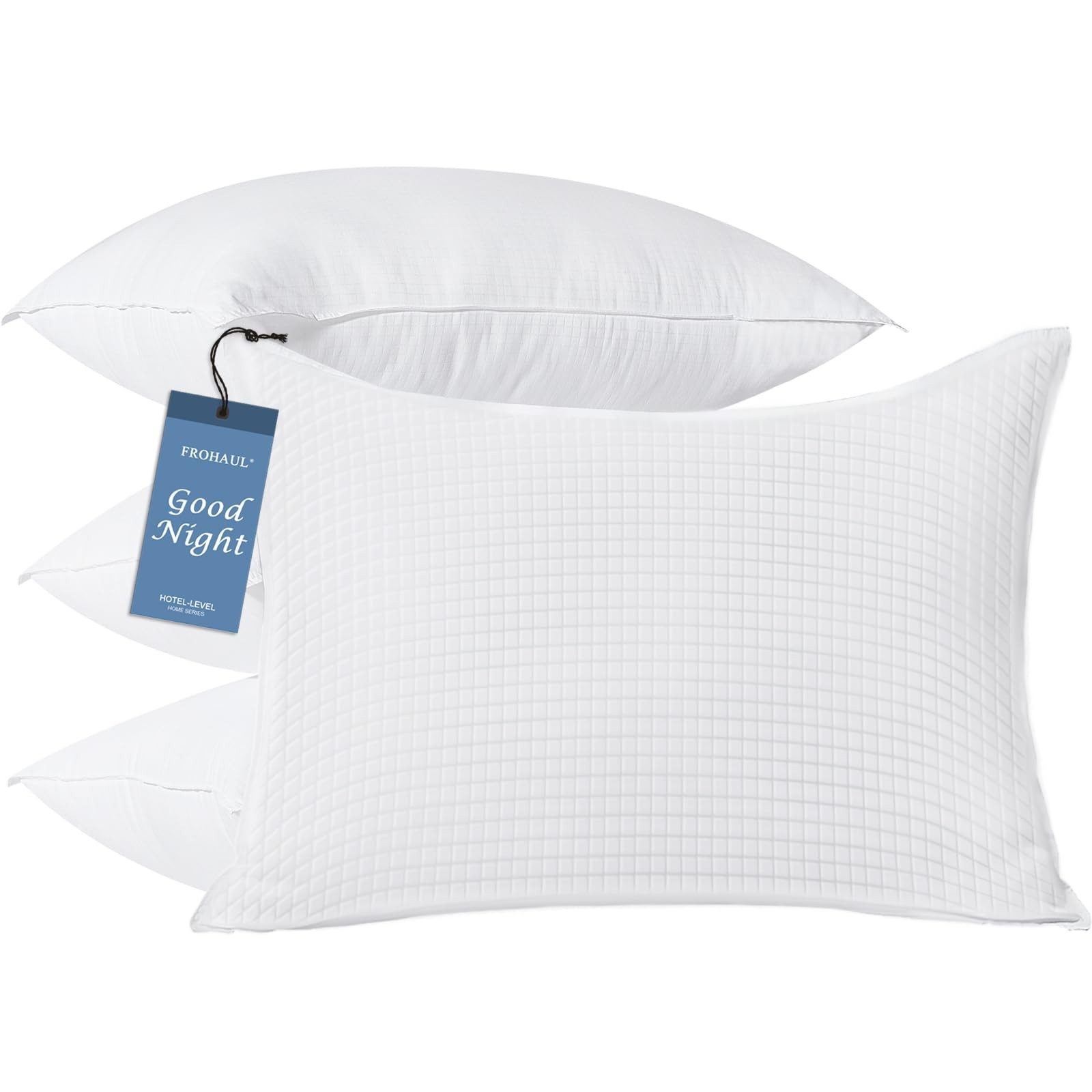 Queen Size Set Of 4, Grid Hotel Bed Pillows For Sleeping,med